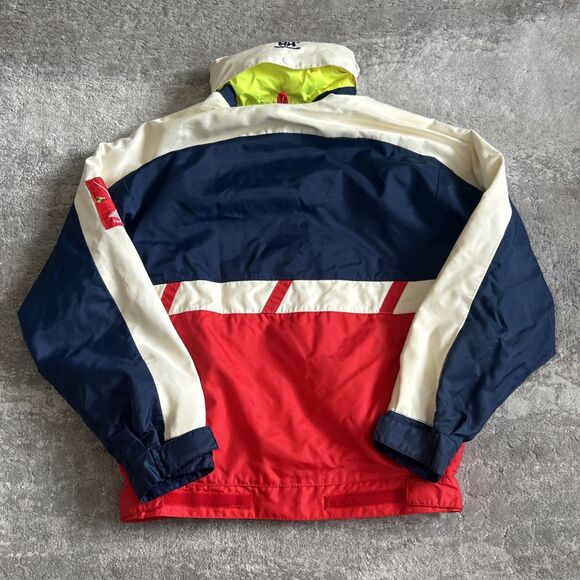 Helly Hansen Sailing Ski Jacket Men Small 46-48 Chest Hidden Hood Red White Blue - Picture 8 of 14